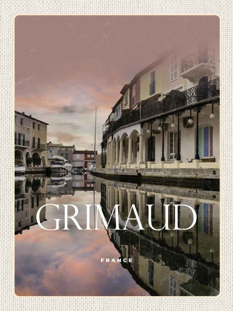 vianmo Holzschild 40x30 cm Grimaud France Panorama Bild Geschnenk Bildmotiv Reisemotiv Europa