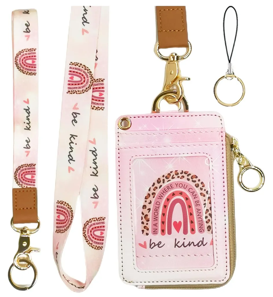 Porte-badge de travail pour femme avec poche monnaie et lanière cou