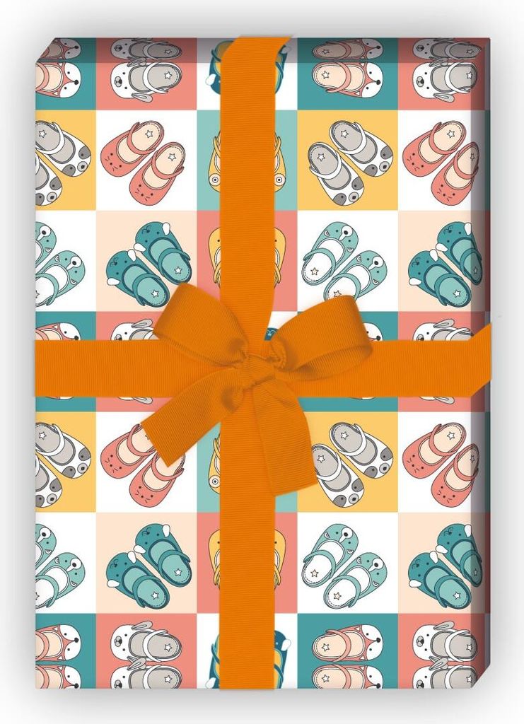Nettes Baby Geschenkpapier zur Geburt mit Schühchen, großes Muster - G7706, 32 x 48cm