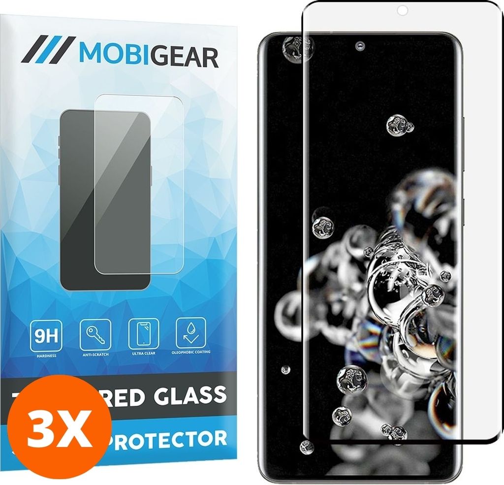 Mobigear Curved 9.98 Samsung Galaxy S20 Ultra Panzerglas Gehärtetes Glas Displayschutz - Hüllenfreundlich - Schwarz (3er Pack)