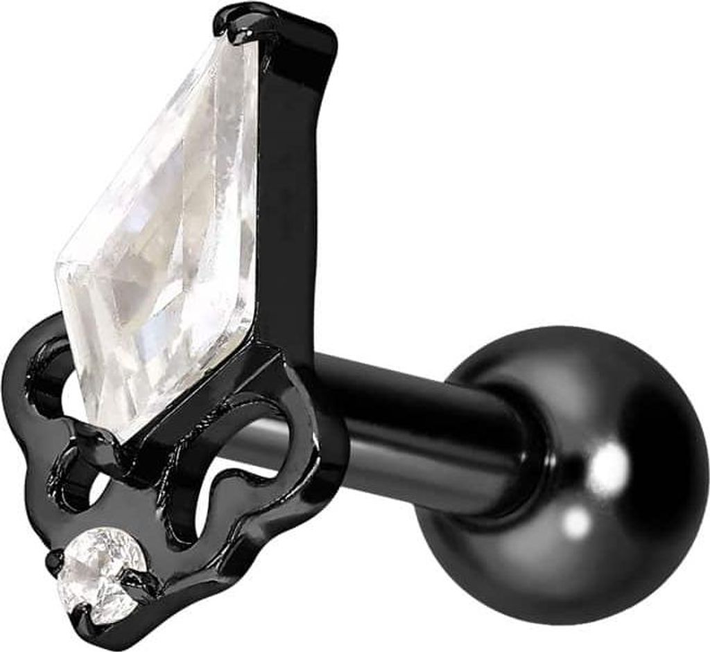 Ohrpiercing Titan Ohrpiercing mit Innengewinde KRISTALLSCHILD Schwarz Stablänge: 8mm