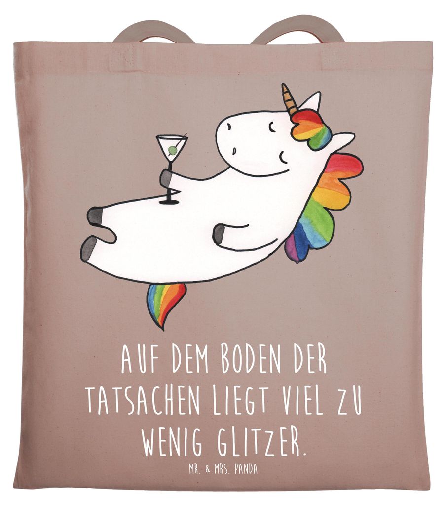 Mr. & Mrs. Panda Shopping Tasche Einhorn Cocktail - Braun Pastell - Geschenk, Spruch, Tote Bag, Unicorn, Witzig, totebag, Laptoptasche, Schultasche...