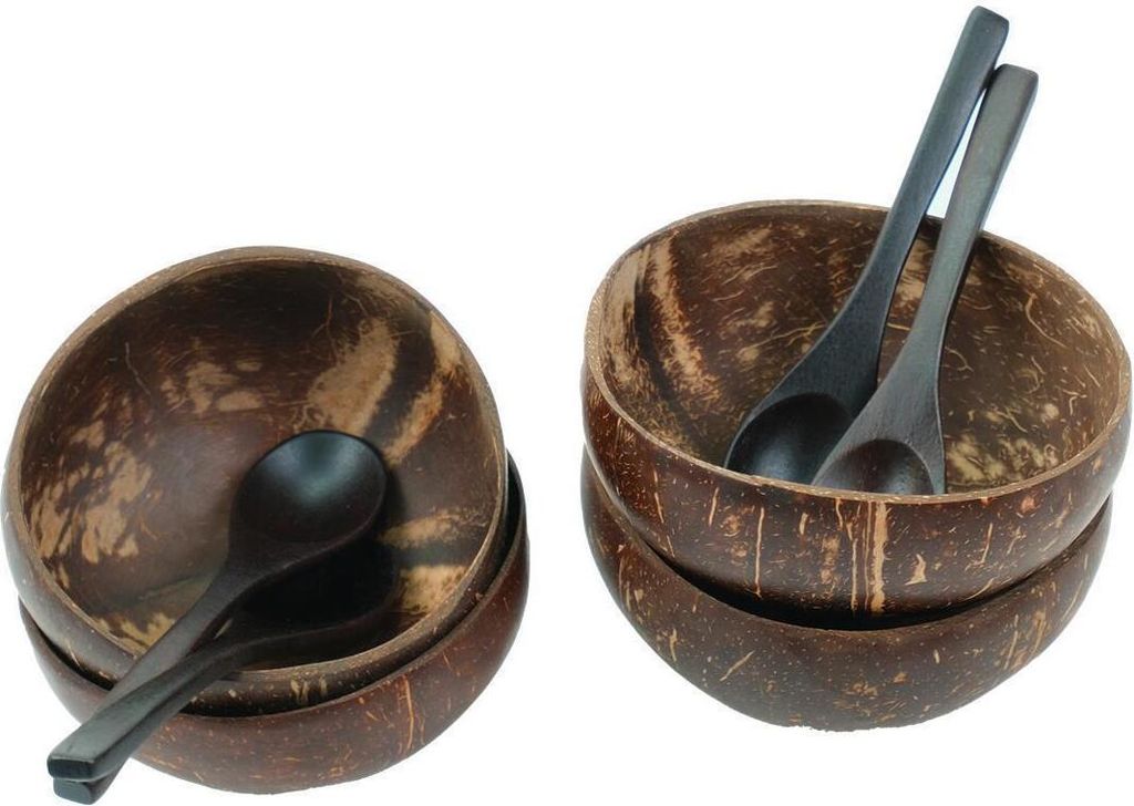 BOLORO Kokusnussschalen 4 Schalen + 4 Löffel