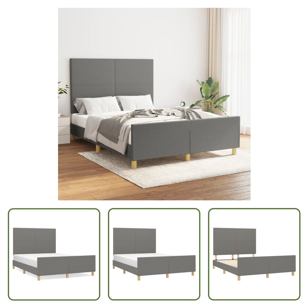 The Living Store Bettgestell mit Kopfteil Dunkelgrau 140x190 cm Stoff