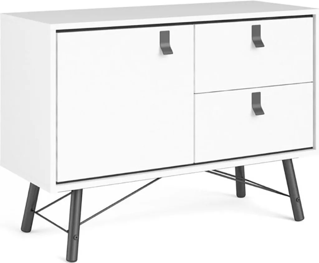 Buffet blanc mat Rye : Solution de rangement compacte 1 porte 2 tiroirs - 3