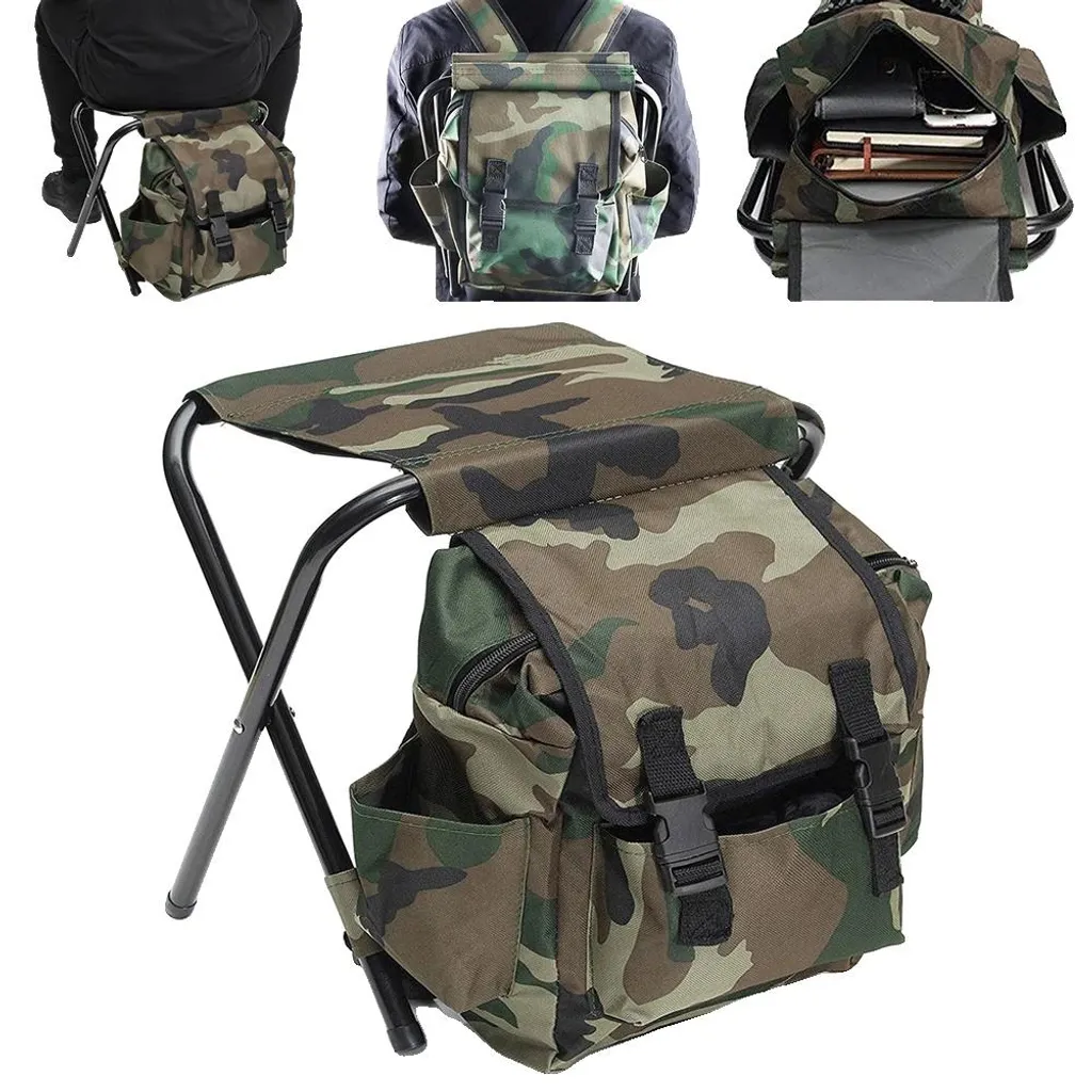 Chaise de pêche pliable vert militaire avec sac à dos de transport léger