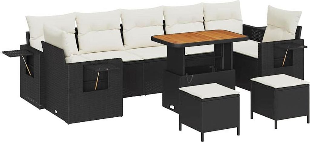 "WINTER SALE" Garten-Sofa-Set - elegantes Design - Sitzgruppe mit Sofa, Tisch - 10 pcs Schwarz Poly-Rattan - Terassenmöbel NeuMöbel864041