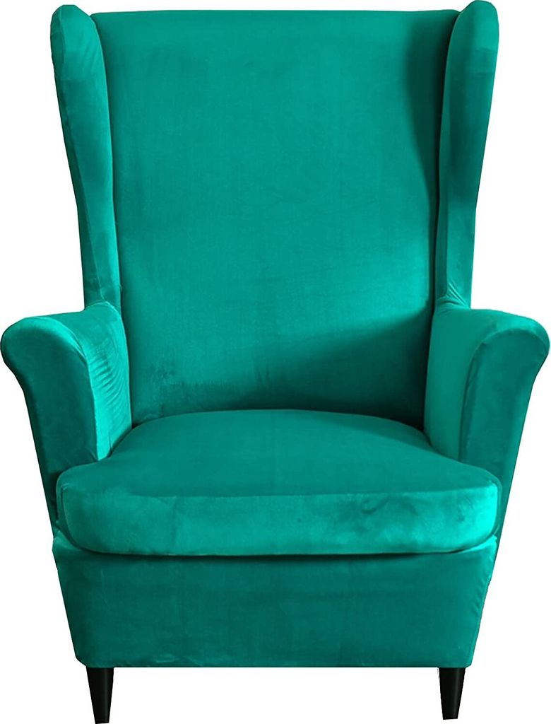 2-Teilig Ohrensessel Überzug, Ohrensessel Samt Schonbezüge Bezug Sesselhusse Stuhlbezug mit Armlehne Hohe Rückenlehne,Grün
