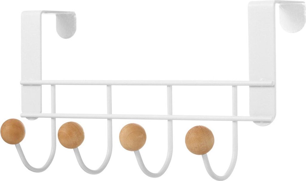 Hintertürhaken aus chinesischem Kirschholz-Eisen, bohrfrei, horizontaler weißer Türhandtuchhalter für die Aufbewahrung von Hüten, 4 Haken