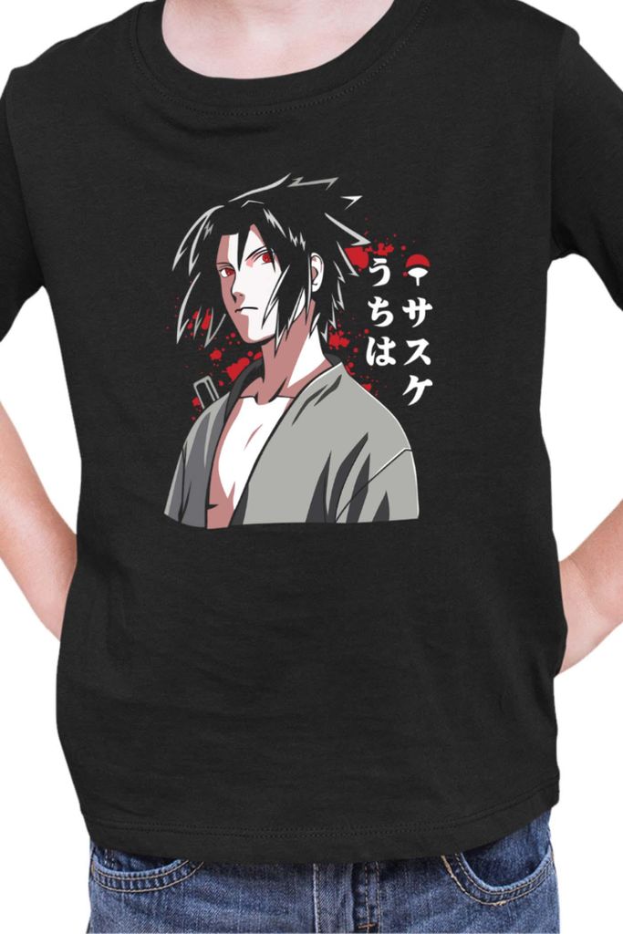 Kinder T-Shirt Naruto Sasuke Uchiha 03, 3-4 Jahr - 104 / Schwarz