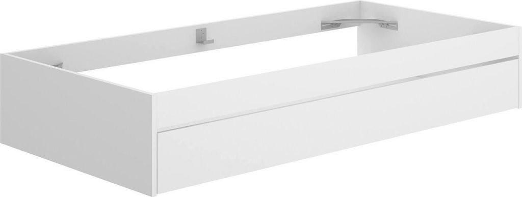 Kinderbett Castellaz, Kinderbett für Schlafzimmer, Einzelbett mit Kommoden, Struktur mit ausziehbarem Bett, 96x195 h40 cm, Weiß