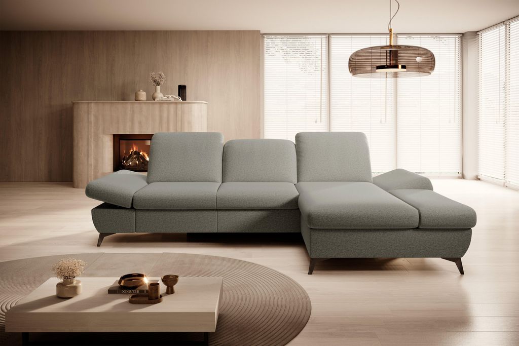 Masseno Ecksofa FELICE R-S mit Schlaffunktion L-Form, Sofa mit Bettkasten, Wohnzimmersofa, Couch, Soffa, Bettsofa, Couchgarnitur- Grau, MATANA 03