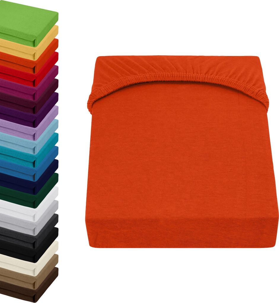 Jersey TOPPER Spannbettlaken 200x200-200x220cm Spannbetttuch für Boxspringbett-Topper Matratzen 100% Baumwolle, Farbe: Orange
