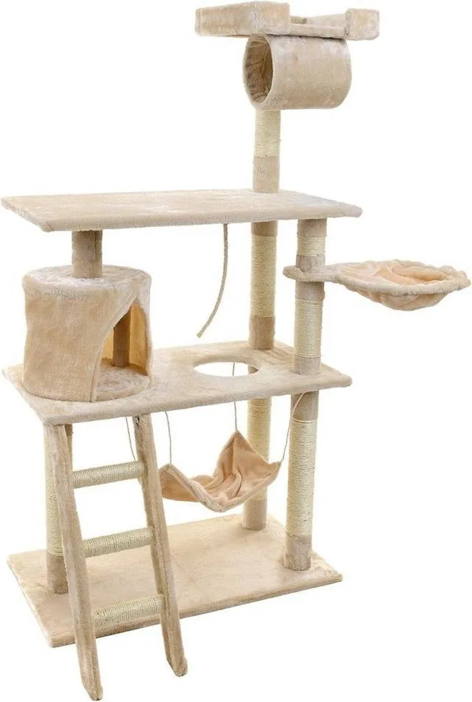 Albero Tiragraffi Moderno 140cm Beige - Design Salva Spazio con Casetta