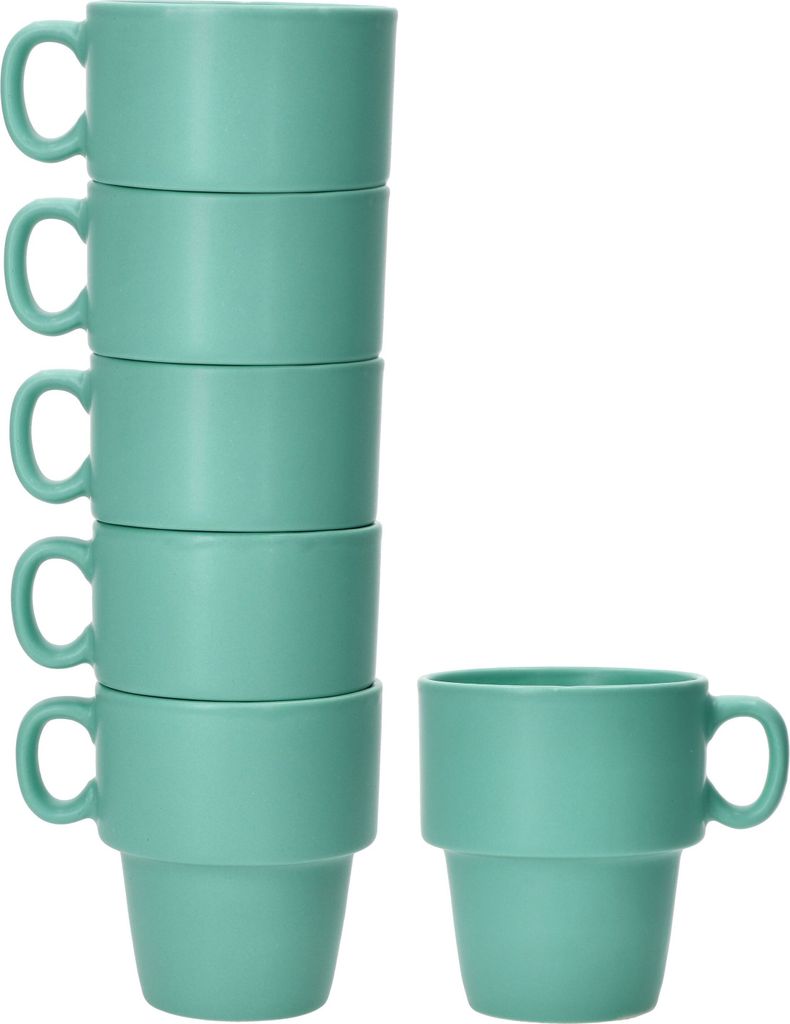 Stata 6x Kaffeebecher 250ml mint Tee-Tasse Henkel Porzellan stapelbar Cup Mug