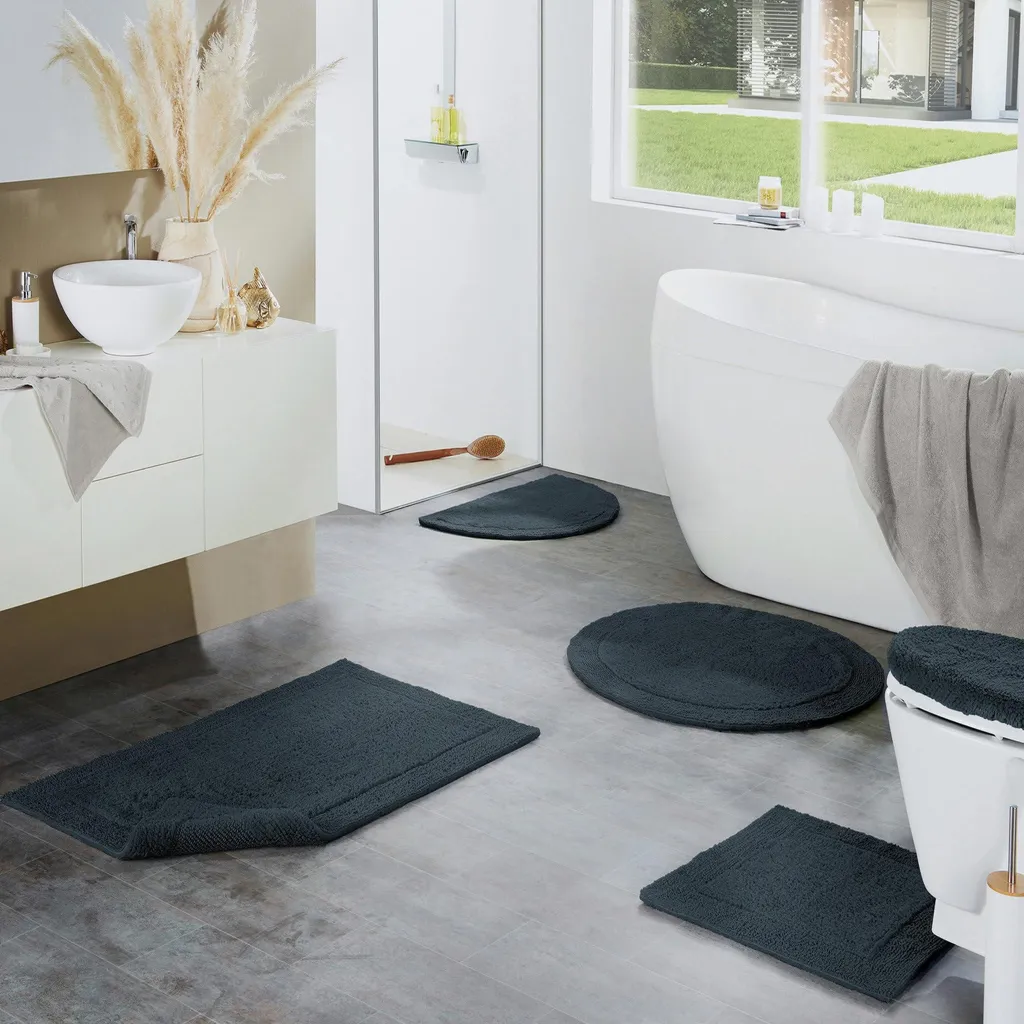 Tapis de sortie de bain anthracite Stuttgart 60x100 cm coton absorbant - 2