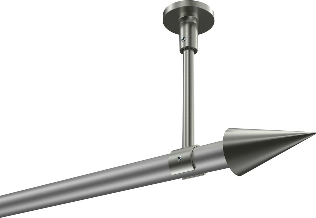 Interdeco Gardinenstange / Vorhangstange Silbergrau / Edelstahl-Optik, Typ Sonette Savio (Kegel) ohne Ringe, Deckenmontage, 20 mm Ø 1-läufig, 280 cm