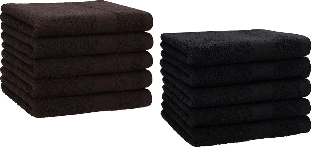 Betz 10 Stück Gästetücher 30x50 cm PREMIUM 100% Baumwolle Set Farbe: dunkelbraun und schwarz