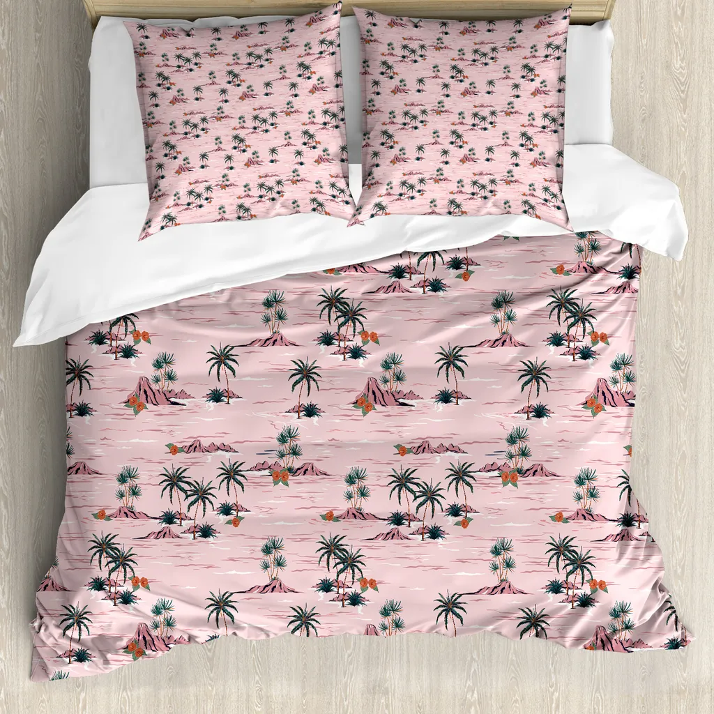 Parure de Lit Simple Motif Palmiers 155x220 cm en Microfibre Douce