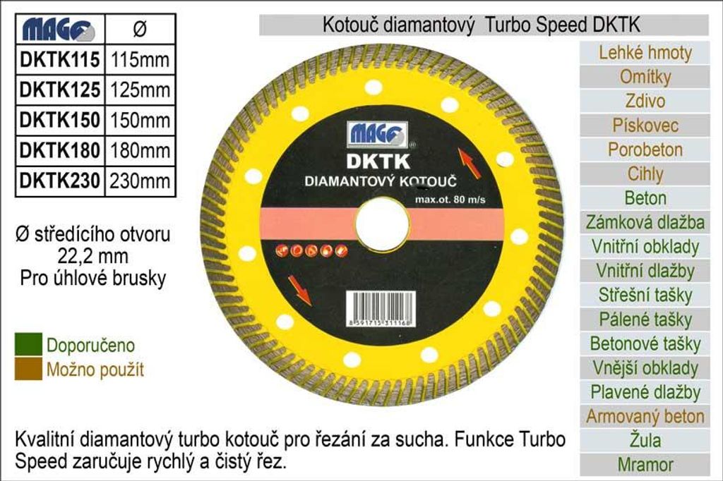 Diamantscheibe turbo-speed für Winkelschleifer DKTK180