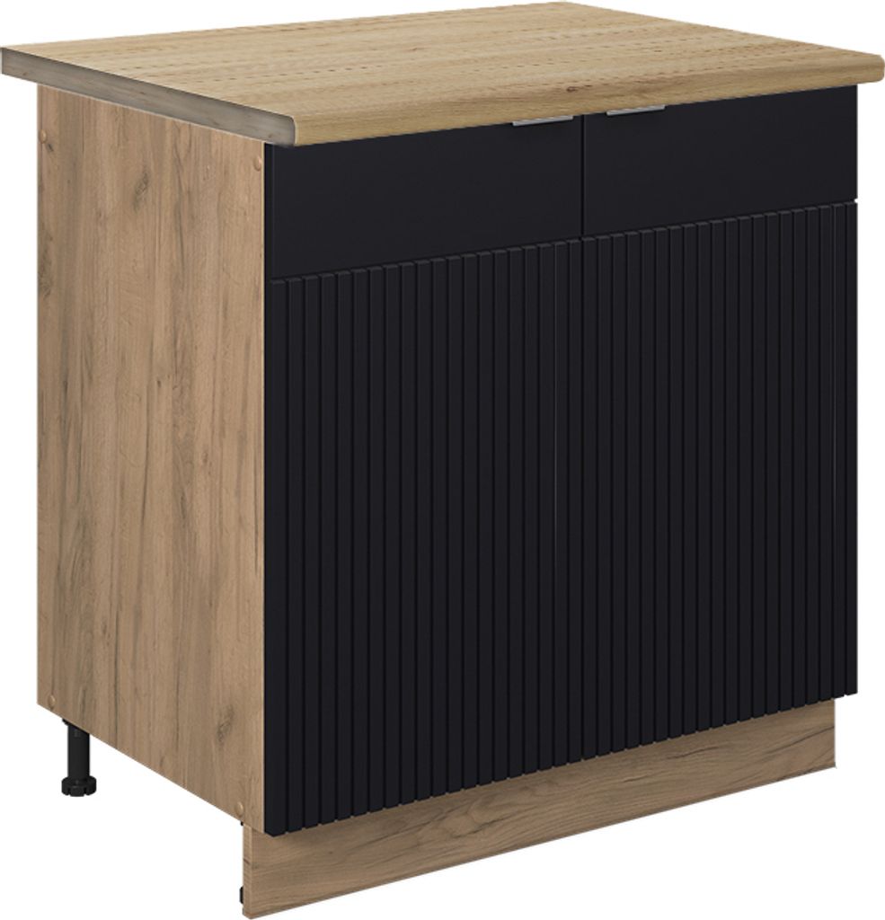 Spülenunterschrank Vicco Fame-Line Schwarz gestreift 80 cm , AP Eiche, Model 50782