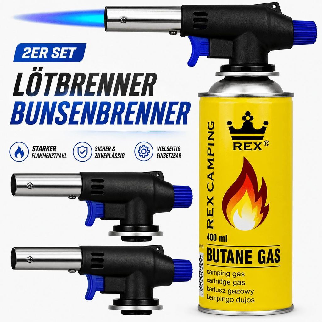Lötbrenner 2er Set Lötlampe Gasbrenner Bunsenbrenner Produktbild 