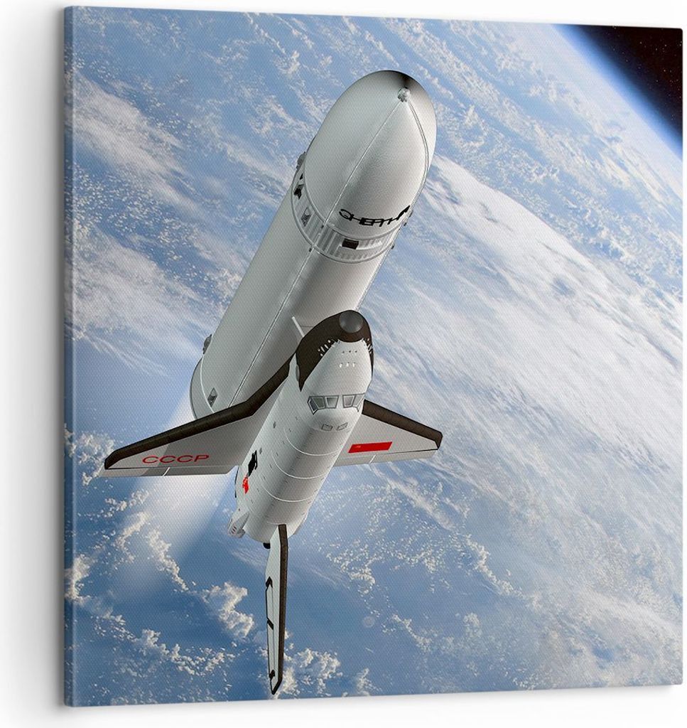 Bild auf Leinwand - Leinwandbild - Himmel Rakete Kosmos Planet - 60x60cm - Wand Bild - Wanddeko - Leinwanddruck - Bilder - Kunstdruck - Wanddekorat...