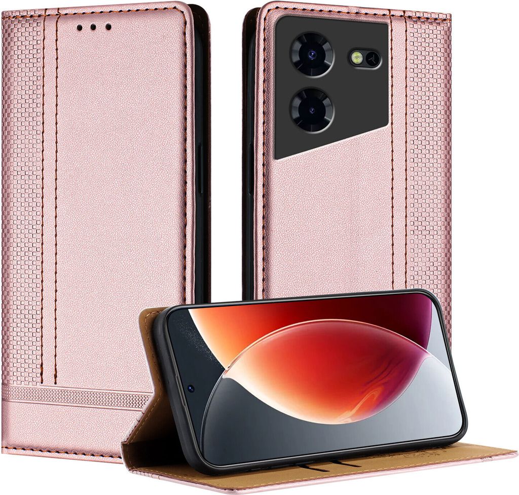 Handyhülle für Tecno Pova 5 Pro Leder Flip Klappbare Schutzhülle mit Standfunktion Pink