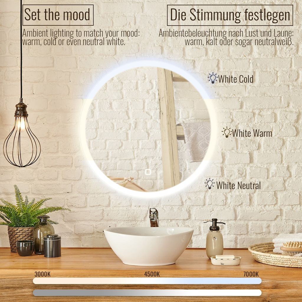 Aquamarin® LED Badspiegel - Ø60 cm, Rund, Beschlagfrei, Produktbild 5