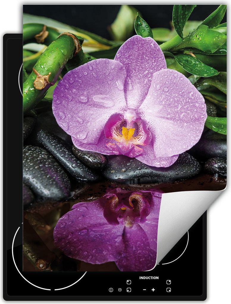 DarHaus Herdabdeckplatte Einteilig Küche Abdeckplatte für Glaskeramikfeld Abdeckung Induktionskochfeld Aufrollbare Matte 40x52 cm, Orchidee - Blume