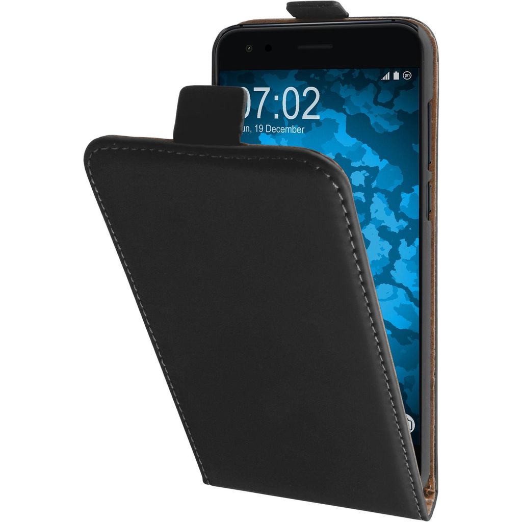 PhoneNatic Kunst-Lederhülle kompatibel mit Asus Zenfone 4 ZE554KL - Flip-Case schwarz Cover