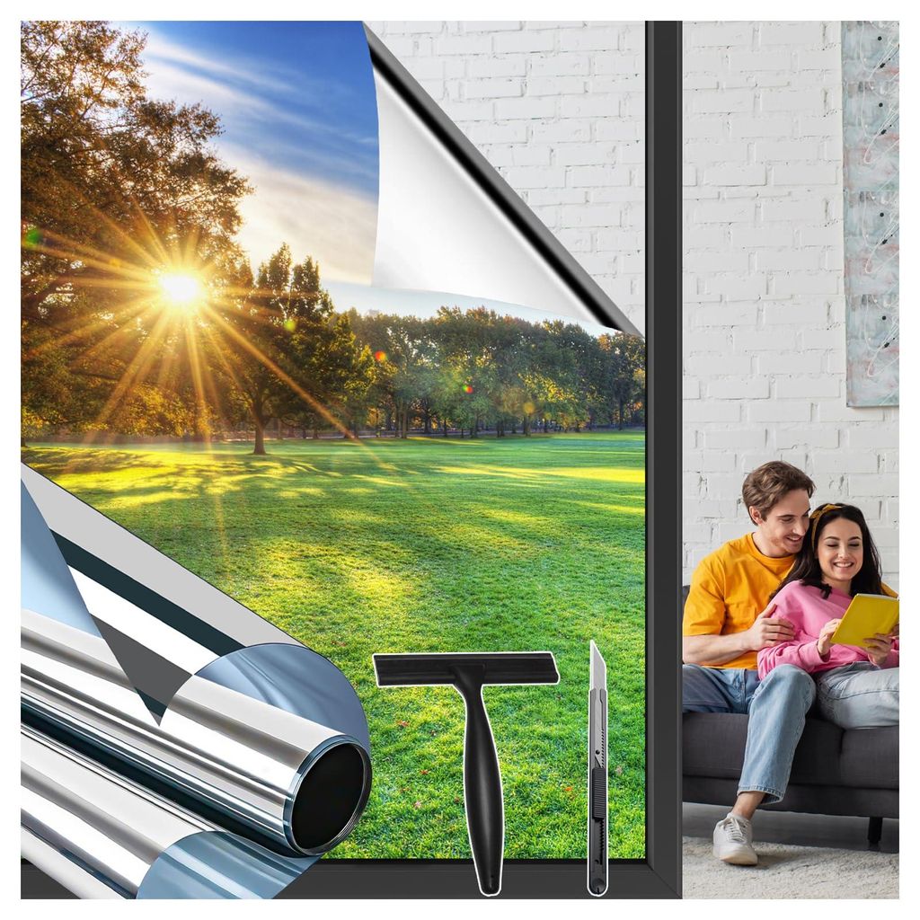 Fensterfolie – Spiegelfolie mit Hitzeschutz und UV-Schutz – Sichtschutzfolie für Fenster – 44,5 x 200 cm