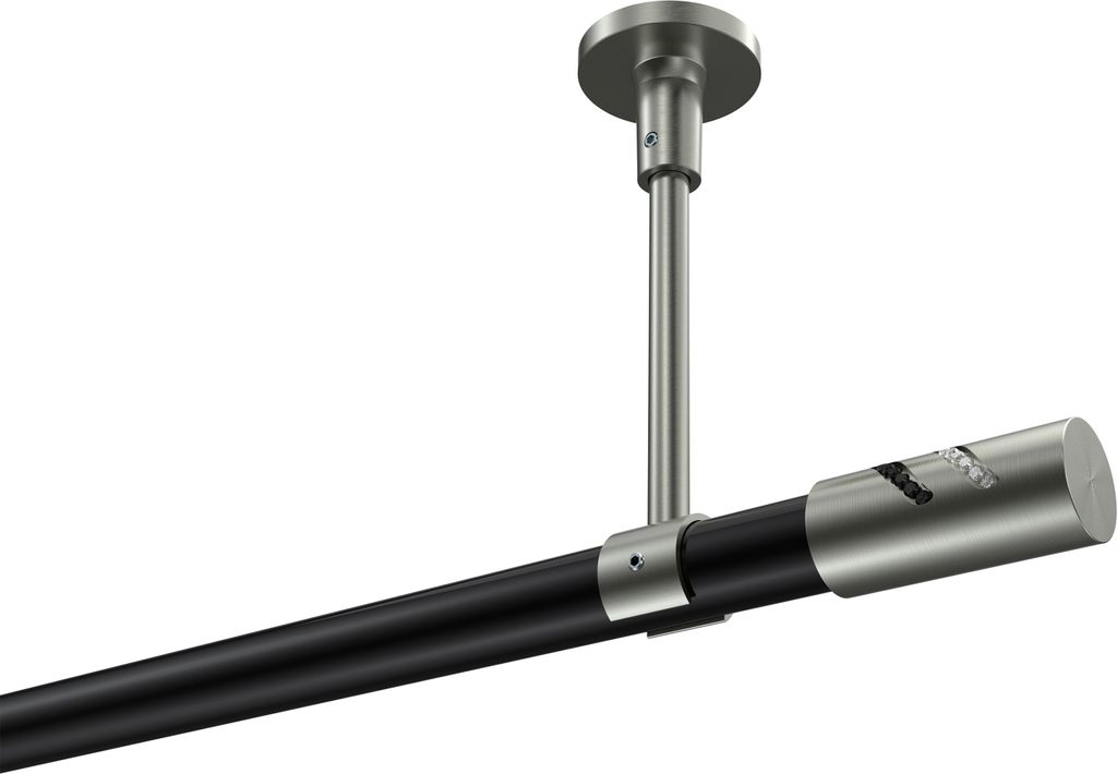 Interdeco Gardinenstange / Vorhangstange Schwarz / Edelstahl-Optik, Typ Sonette Zoena (Glitzerzylinder) ohne Ringe, Deckenmontage, 20 mm Ø 1-läuf...