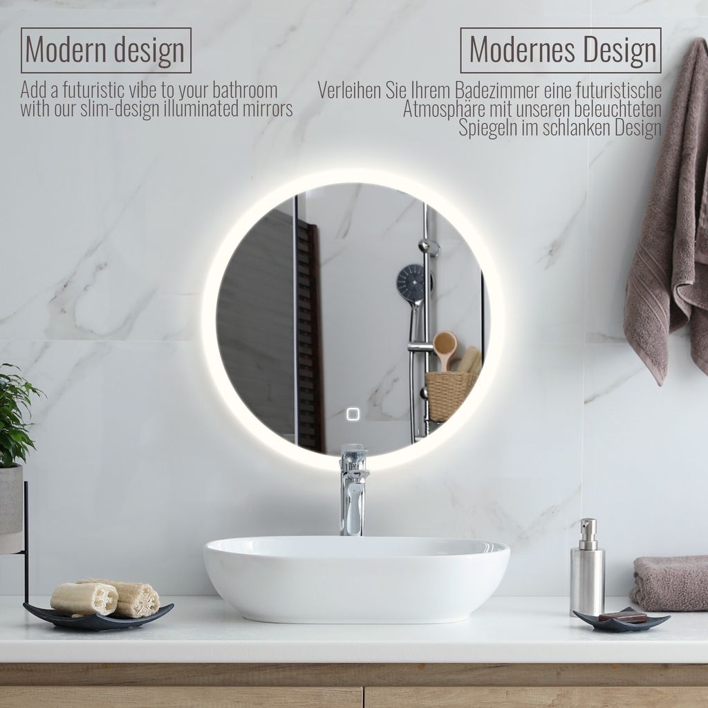 Aquamarin® LED Badspiegel - Ø60 cm, Rund, Beschlagfrei, Produktbild 4