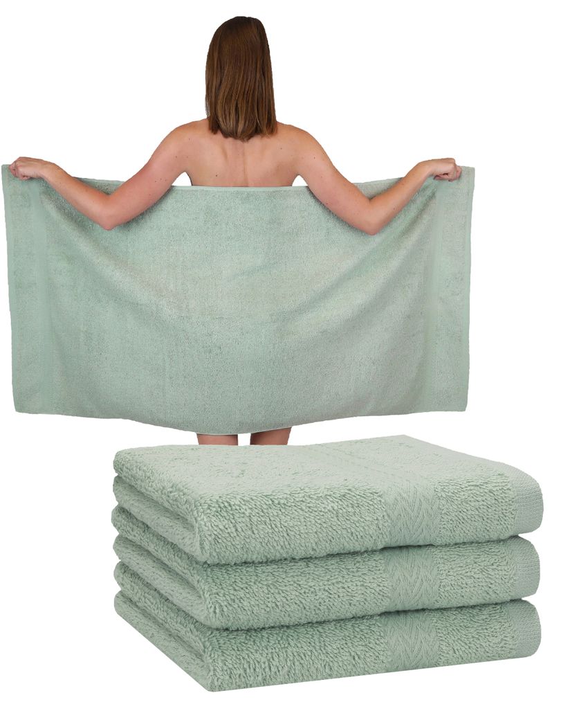 Betz 4 Stück Duschtücher 70 x 140 cm PREMIUM 100% Baumwolle Liegetuch Strandtuch Farbe: heugrün