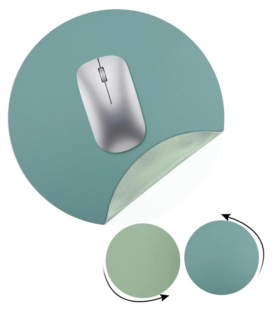 Sous-main circulaire en cuir turquoise, tapis de souris 22cm premium