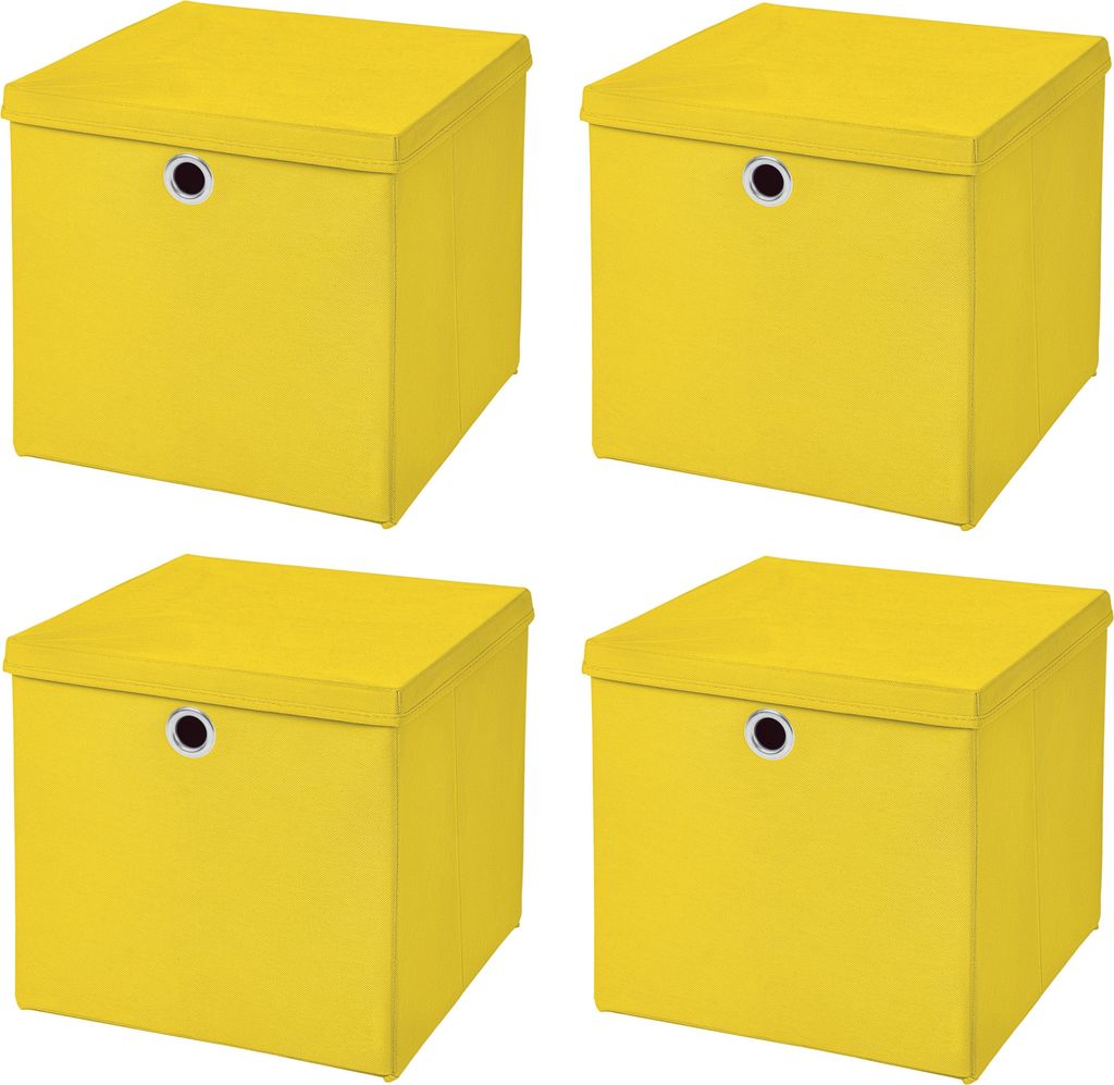4 Stück Gelb Faltbox 33 x 33 x 33 cm Aufbewahrungsbox faltbar mit Deckel