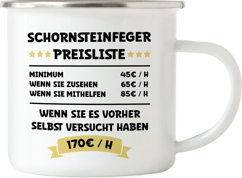 Schornsteinfeger Preisliste Emaille Tasse Dach Schornsteine Abgasleitungen Kaminöfen Lüftungsanlagen Kehrbesen Beruf