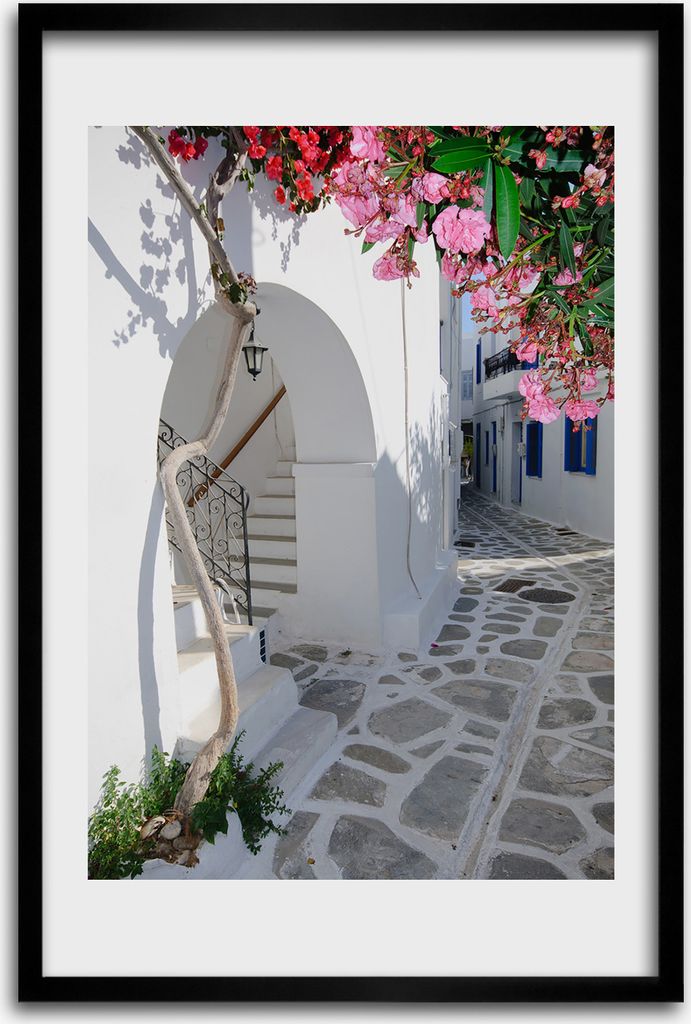 Bild - Bilderrahmen - 40 cm x 60 cm - MDF - Rahmen - Wandkunst - Griechisches Dorf