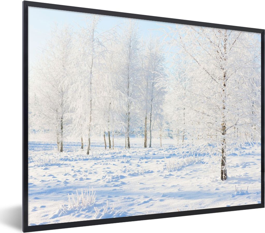 MuchoWow Gerahmtes Poster Schnee - Bäume - Winter 40x30 cm - Poster mit Schwarzem Bilderrahmen Wandposter Rahmen Foto Bilder - Kunstposter - Wan...