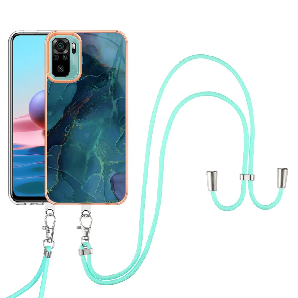 Custodia con cinturino per Xiaomi Redmi Note 10S / Note 10 4G, bumper in TPU a fantasia, custodia protettiva con cinturino regolabile verde