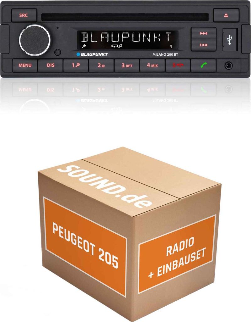 Autoradio Einbaupaket Blaupunkt Milano 200 BT passend für Peugeot 205 | Bluetooth USB