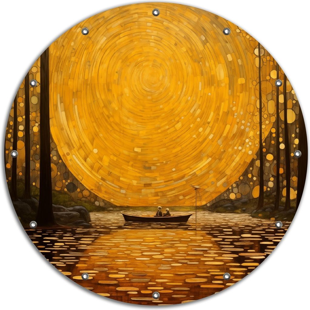 Wallario rundes Outdoor-Poster für Garten oder Balkon, Motiv Goldene Flussfahrt, 90 cm Durchmesser