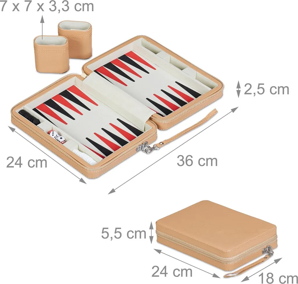 Mallette de Backgammon format voyage avec intérieur en feutrine douce
