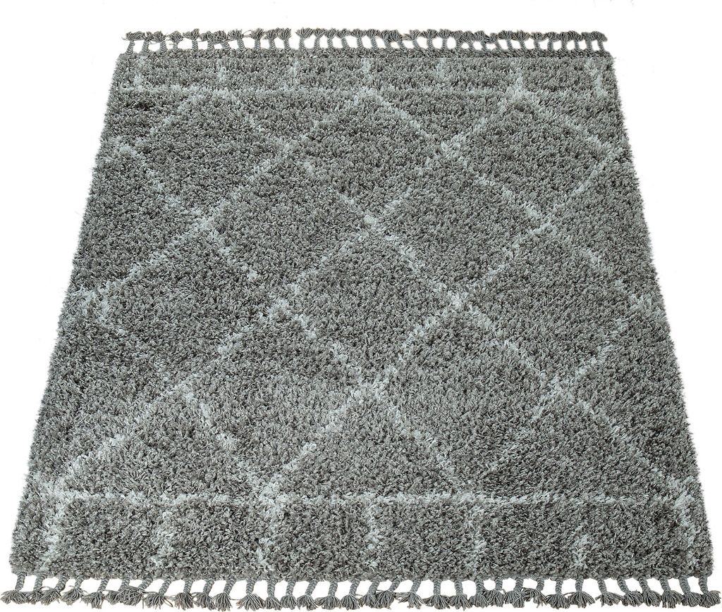 Hochflor Teppich Grau Wohnzimmer Orientalisches Muster Produktbild 