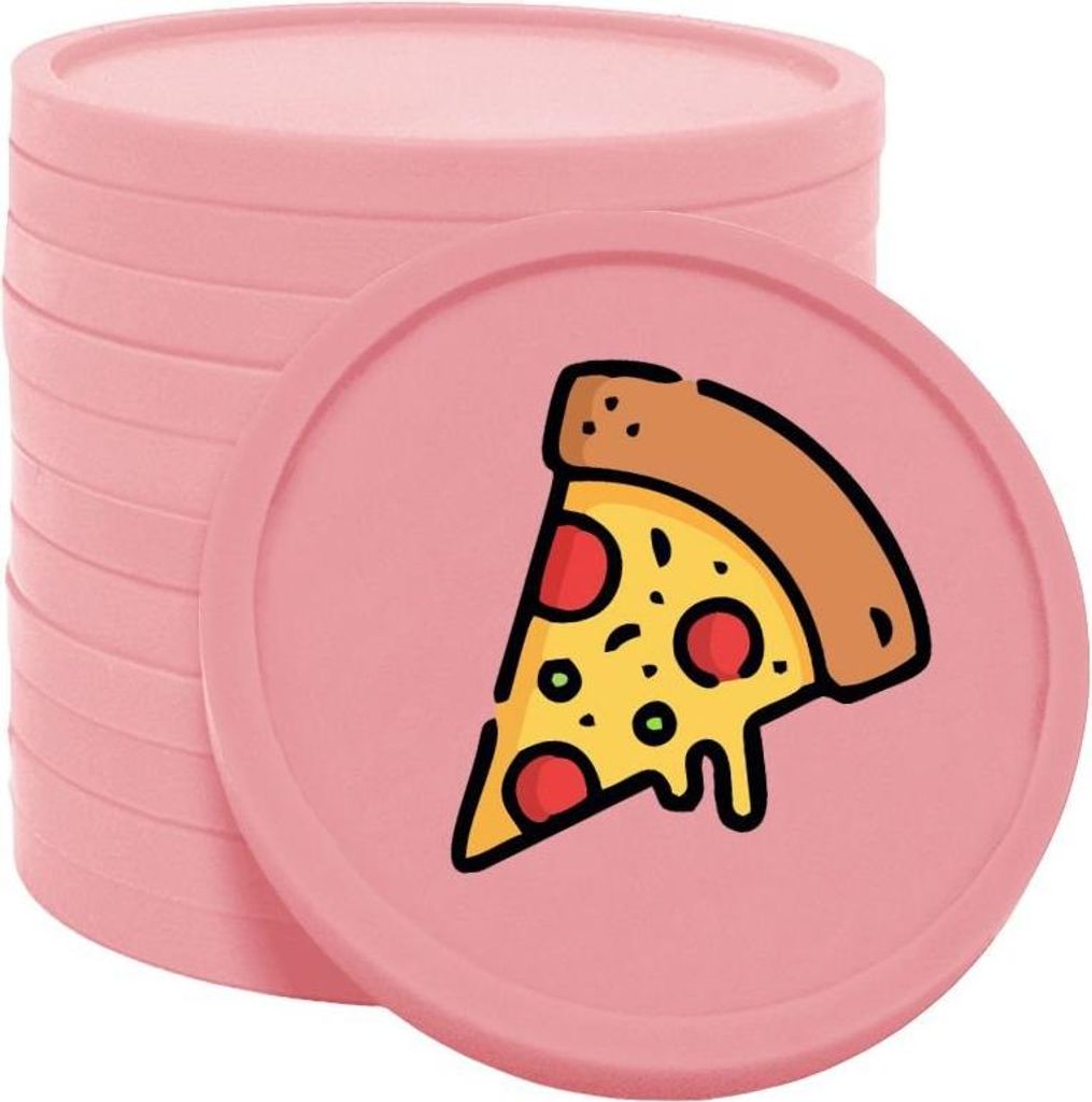 CombiCraft Kunststoff Wertmarken mit Pizzastück-Aufdruck in Rosa 29 mm Durchmesser - 100 Stück pro Packung