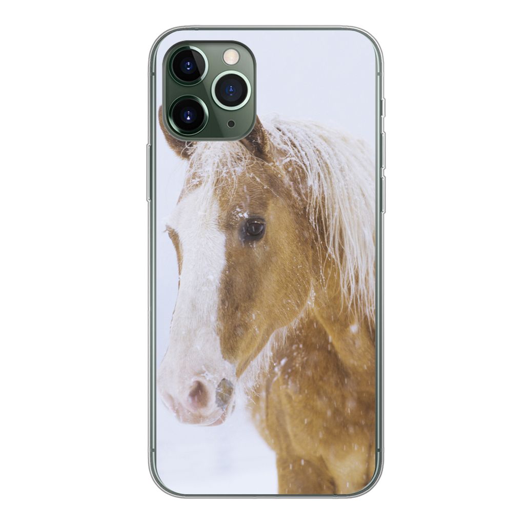MuchoWow Handyhülle Schutzhülle Hülle für iPhone 11 Pro Pferd - Schnee - Winter Silikon Softcase Handy Hülle - Handy