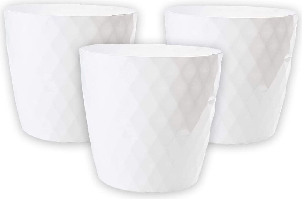 3er Set. Blumentopf Ø 14 cm Pflanztopf Übertopf sehr DEKORATIV in weiß