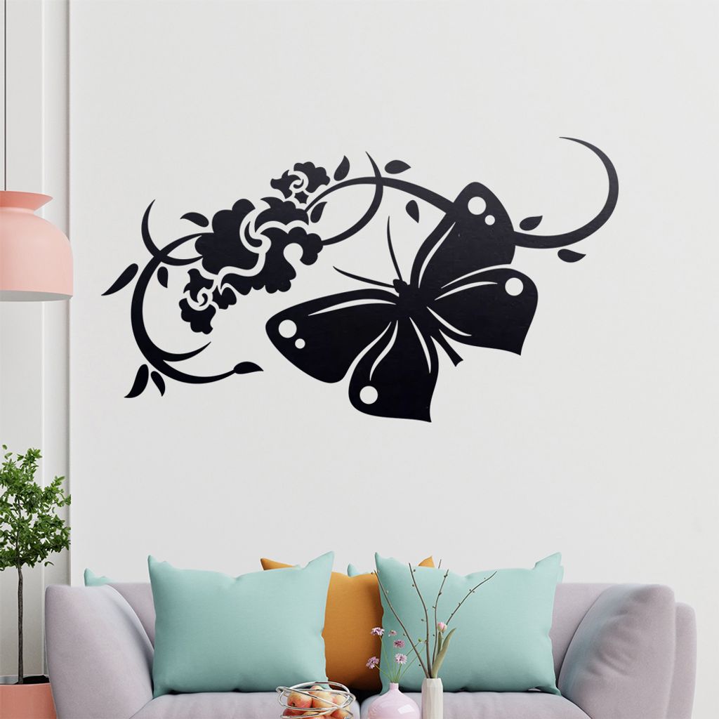 Großer Falter Ranke Wandtattoo in 6 Größen - Wandaufkleber Wall Sticker - Dekoration, Küche, Wohnzimmer, Schlafzimmer, Badezimmer