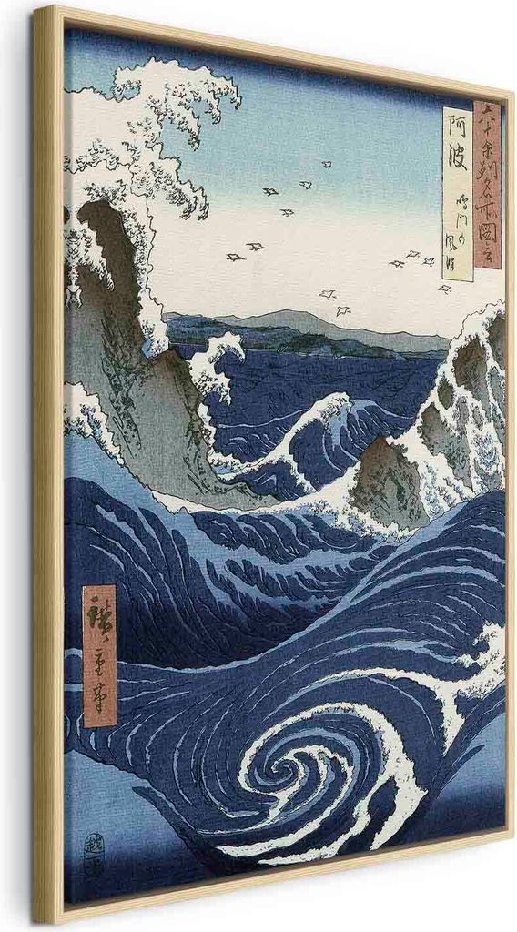Italienischer Leinwand Leinwandbild - View of the Naruto whirlpools at Awa from the series 'Rokuju-yoshu Meisho zue' (Utagawa Hiroshige) 40x60 cm R...